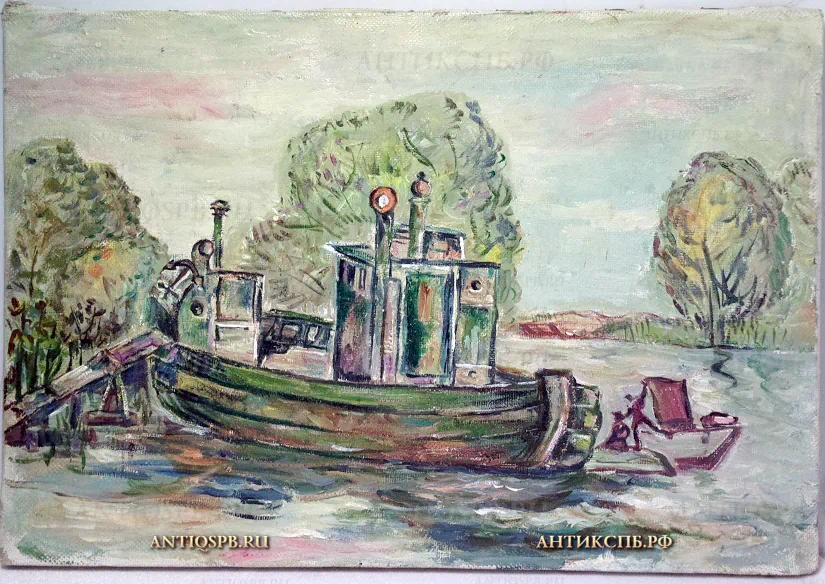 Картина "Буксир". Холст, масло. Художник: Фалетов Евгений Дмитриевич (1926-2004). СССР. Вт. пол. ХХ века. №21161